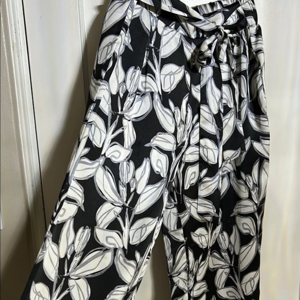 Sincerely Jules Black and White Wide Leg Jumpsuit with Tie Belt